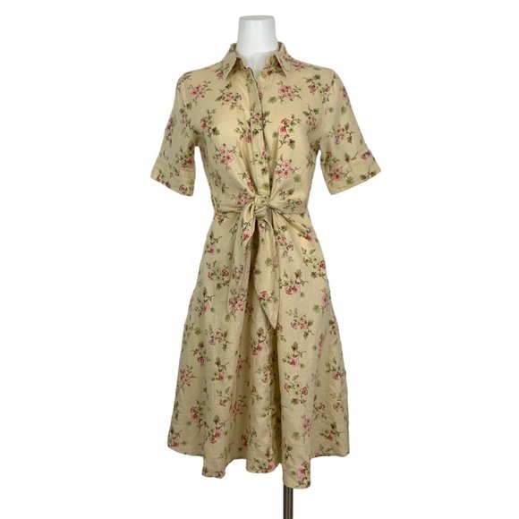 Lauren Ralph Lauren Black Label Floral Linen Shirtdress 6 Natural Cottagecore - Picture 12 of 12